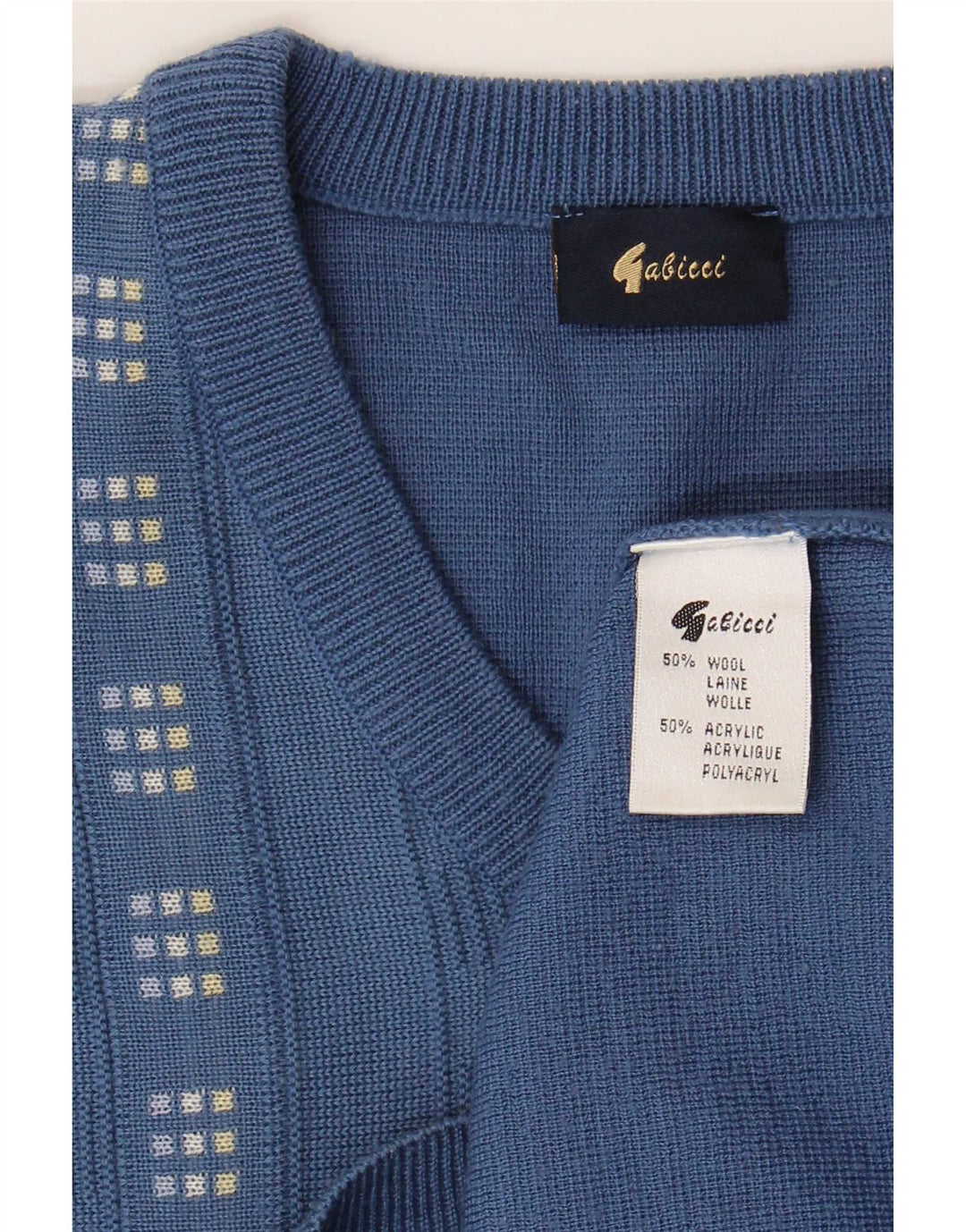 Suéter masculino Gabicci com decote em V de lã geométrica azul médio