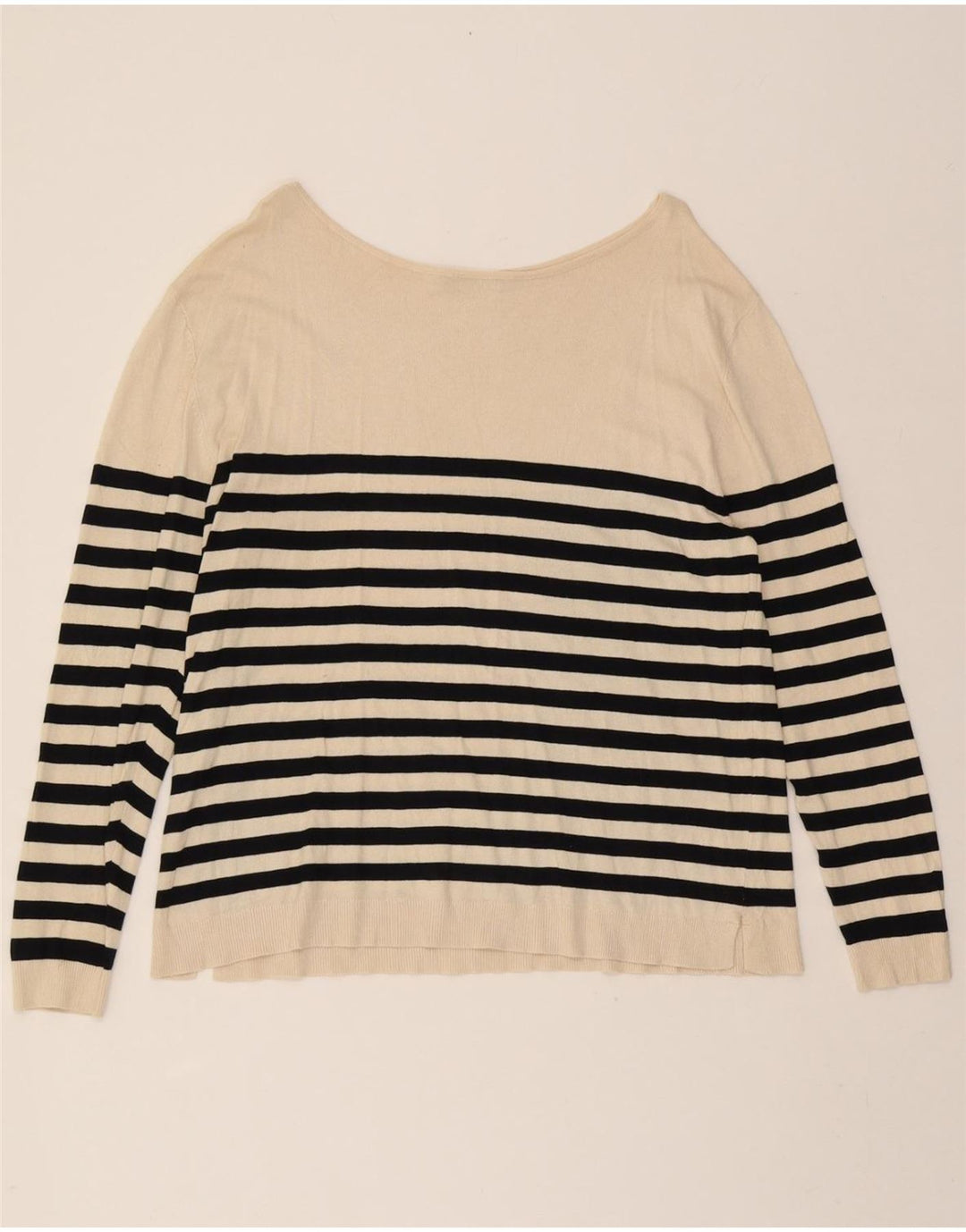 ZARA Womens Boat Neck Jumper Sweater UK 16 Large Off White Striped Vintage Zara and Second-Hand Zara from Messina Hembry 
