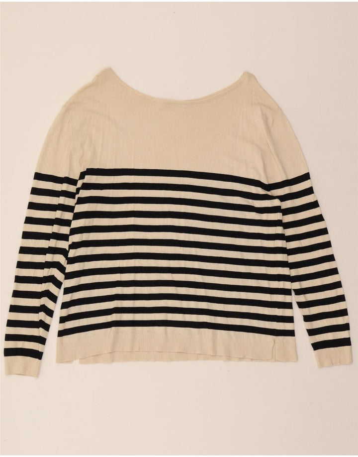 ZARA Womens Boat Neck Jumper Sweater UK 16 Large Off White Striped Vintage Zara and Second-Hand Zara from Messina Hembry 
