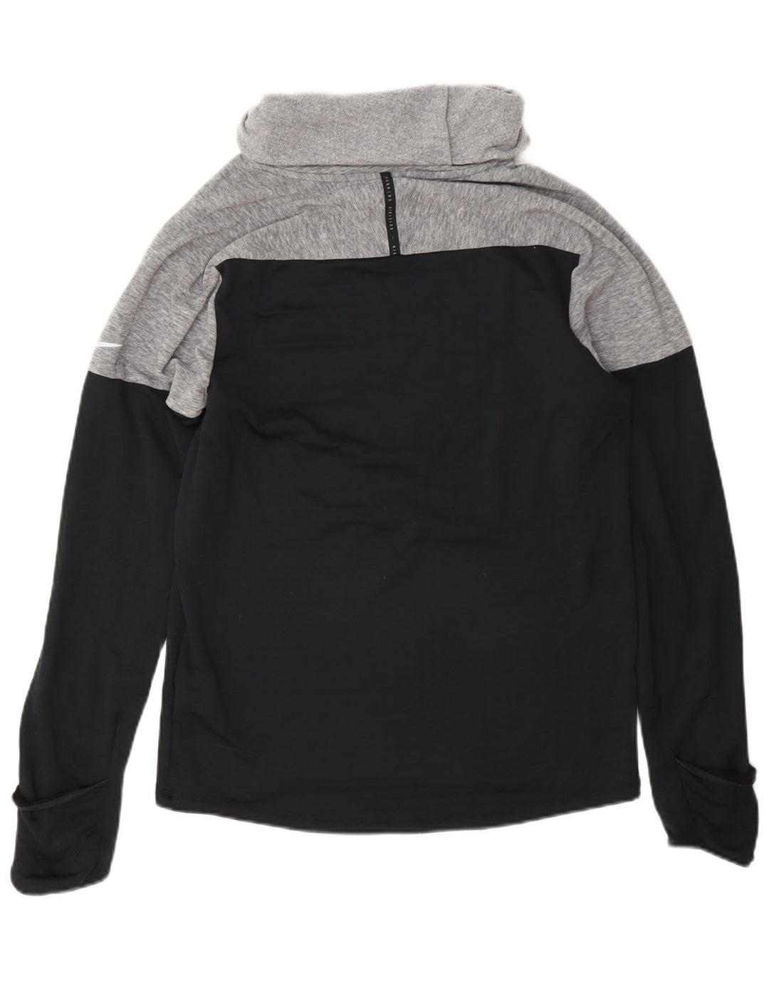 Suéter feminino Nike Therma-Fit com gola redonda e bloco colorido cinza pequeno