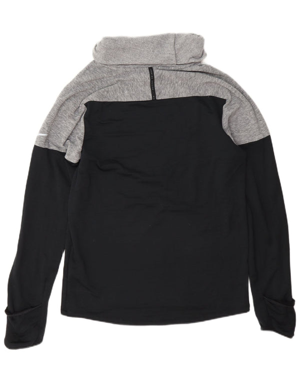 Suéter feminino Nike Therma-Fit com gola redonda e bloco colorido cinza pequeno