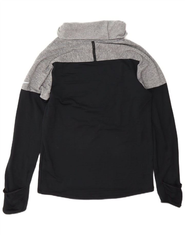 Suéter feminino Nike Therma-Fit com gola redonda e bloco colorido cinza pequeno