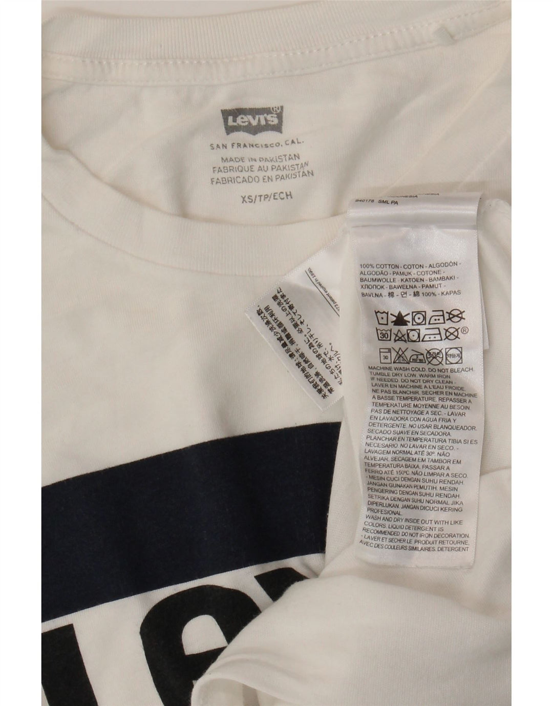 Camiseta feminina estampada grande da LEVI'S Reino Unido 6 XS algodão branco