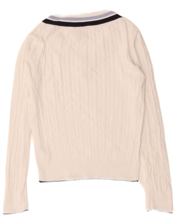 Suéter feminino Musto com decote em V grande, Reino Unido, 10 algodão branco pequeno