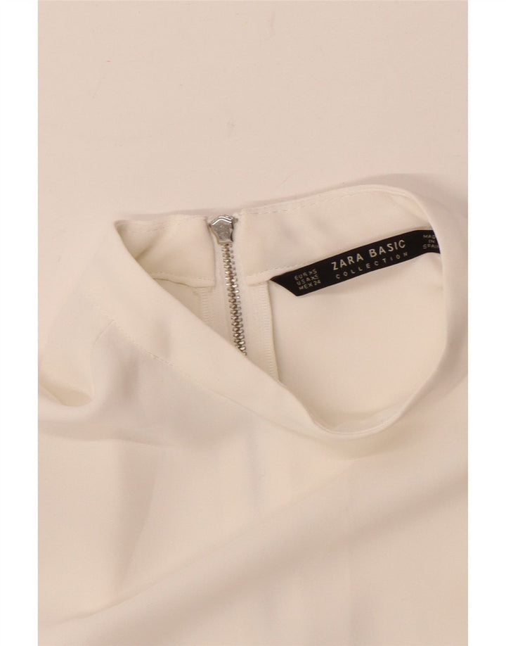 Zara blusa feminina manga 3/4 top UK 6 XS branco