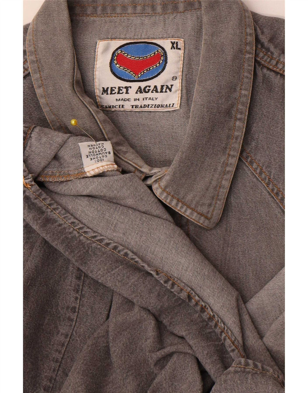 Camisa jeans masculina vintage XL algodão cinza