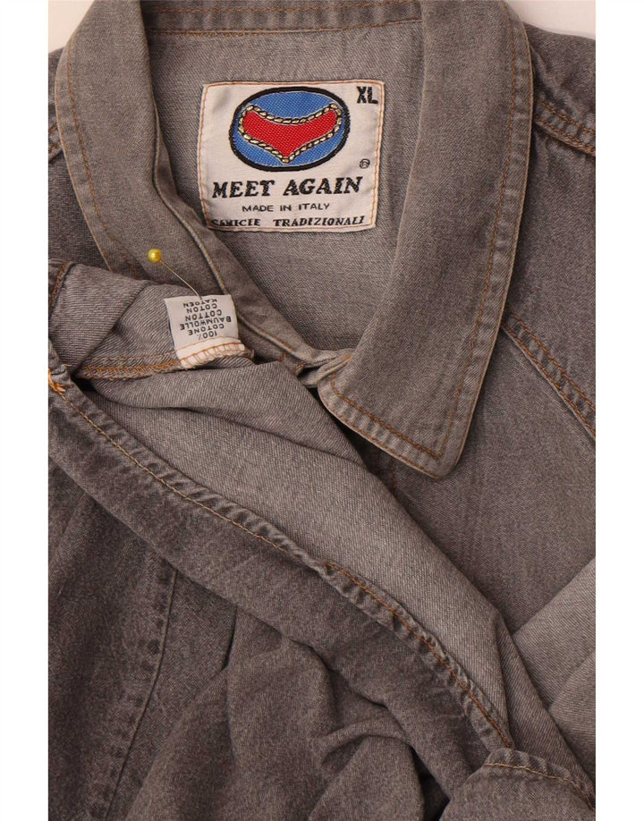 Camisa jeans masculina vintage XL algodão cinza