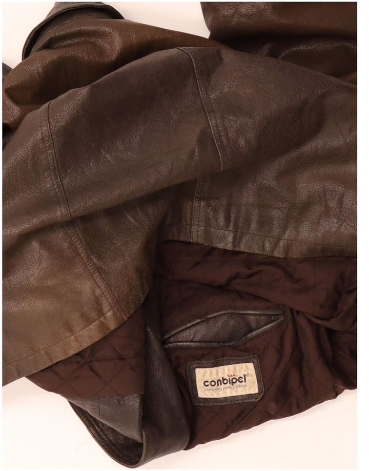 CONBIPEL Mens Double Breasted Leather Jacket UK 42 XL Brown Leather