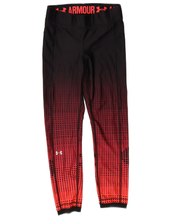 Under Armour Womens Heat Gear Leggings UK 10 Poliéster Geométrico Vermelho Pequeno