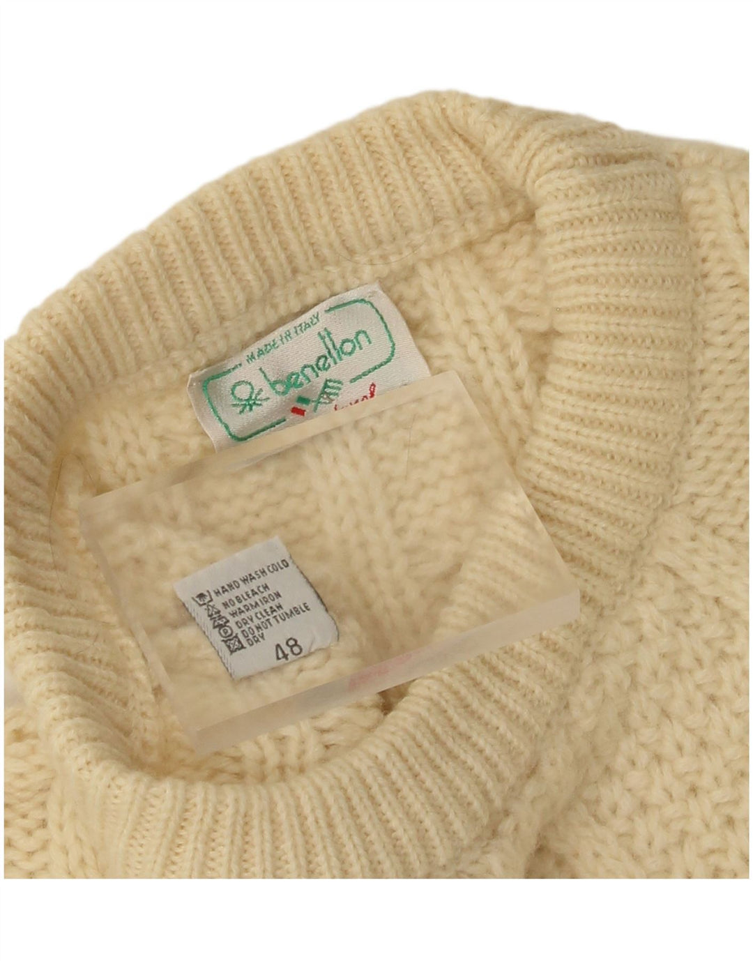 Suéter masculino Benetton com gola redonda IT 48 lã bege médio