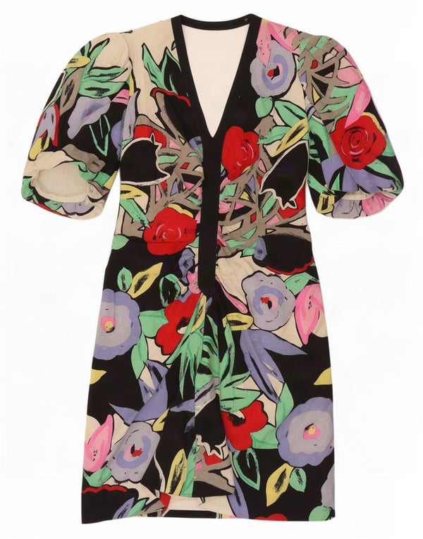 Vestido feminino Frank Usher Shift UK 14 acetato floral preto médio