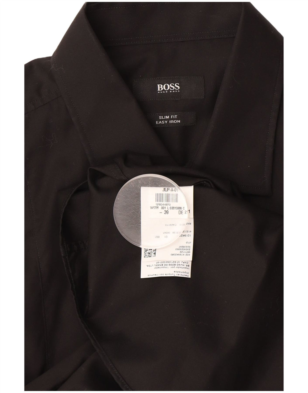 Camisa masculina Hugo Boss Slim Fit tamanho 39 algodão preto médio