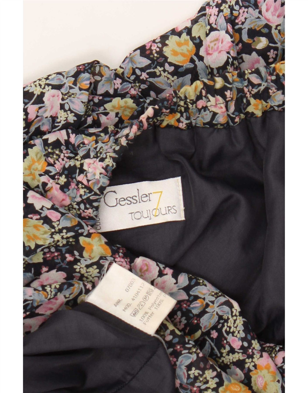 Saia feminina vintage linha A W34 grande poliéster floral azul marinho