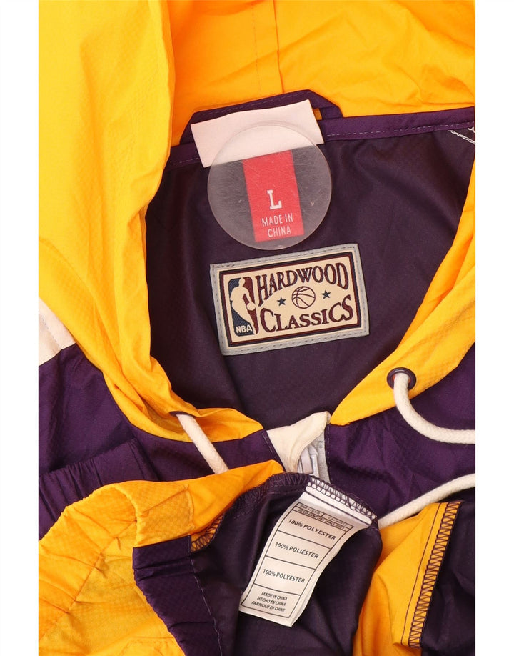 Jaqueta de chuva masculina Mitchell & Ness Graphic UK 40 grande bloco colorido roxo