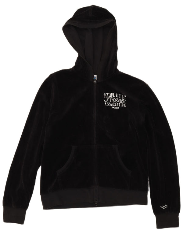 Arena feminino oversized gráfico veludo zip moletom com capuz Reino Unido 6 XS preto
