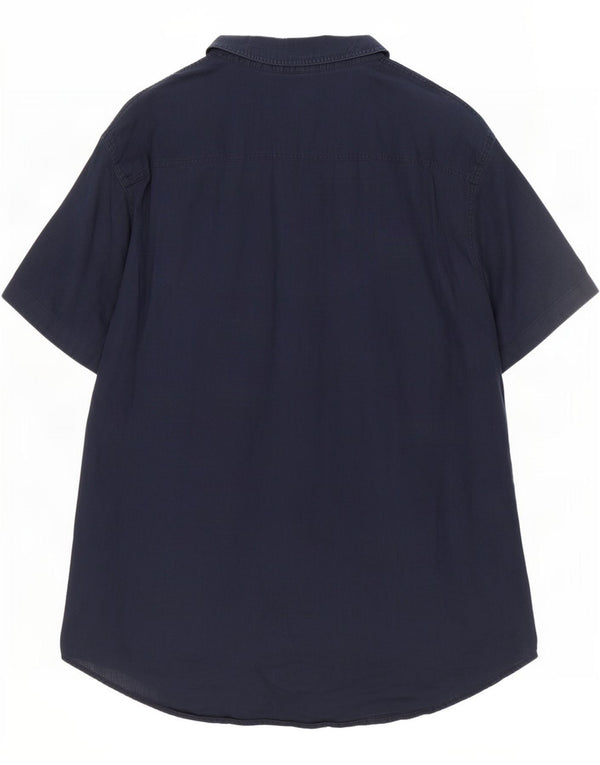 Armani Exchange Camisa masculina de manga curta regular fit 2XL linho azul marinho