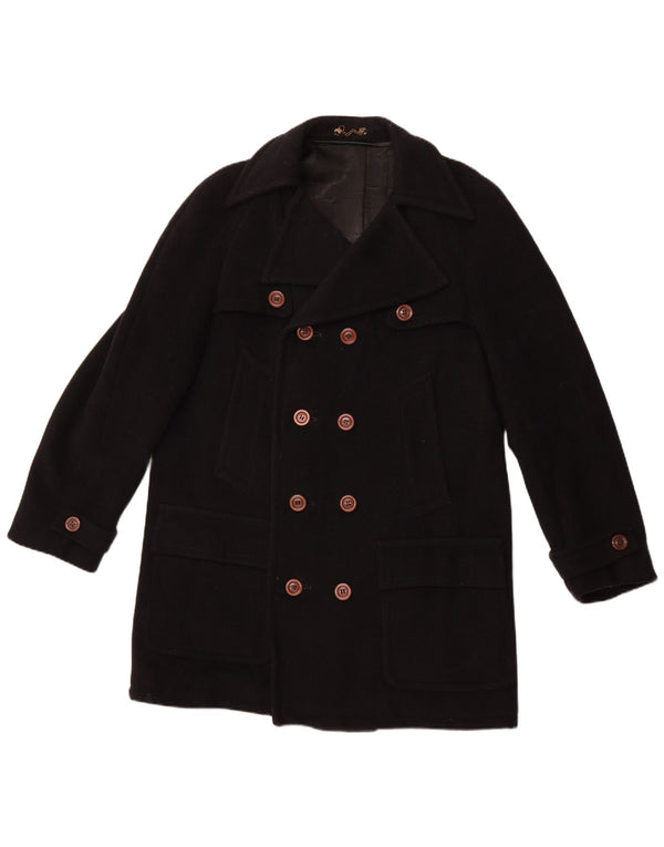 VINTAGE Mens Double Breasted Coat UK 40 Large Black