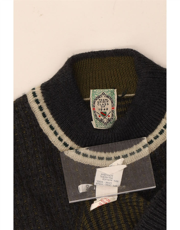 Suéter masculino VINTAGE com gola tartaruga IT 50 bloco colorido médio azul marinho