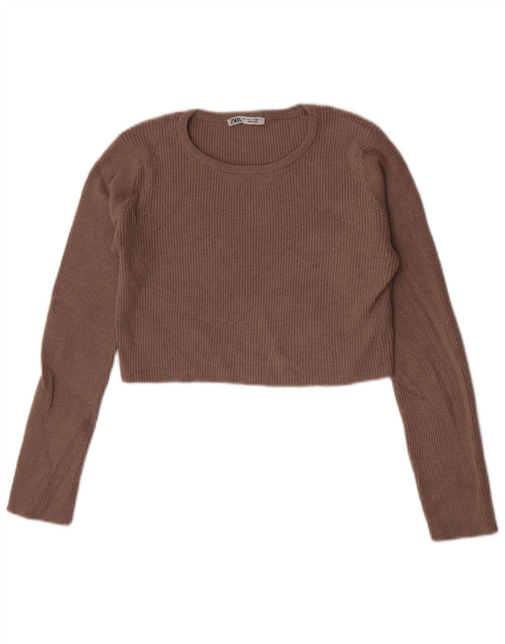 ZARA Top curto feminino manga comprida Reino Unido 14 grande viscose marrom