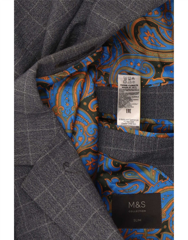 Jaqueta Blazer Slim Masculina Marks & Spencer com 2 Botões UK 36 Pequena Xadrez Azul