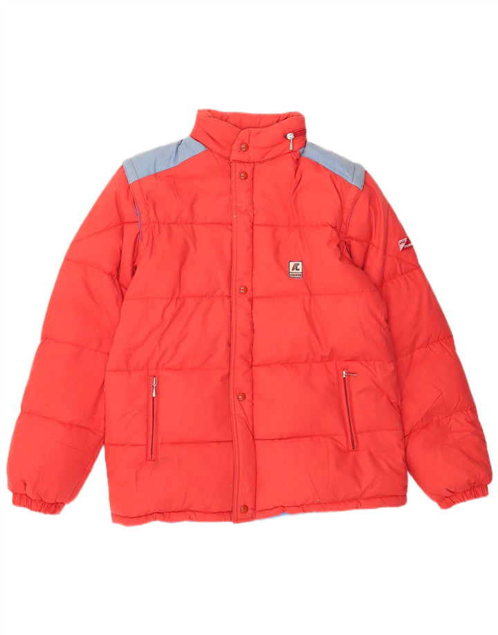 Jaqueta acolchoada com capuz masculina vintage IT 46 poliéster vermelho pequeno Colourblock