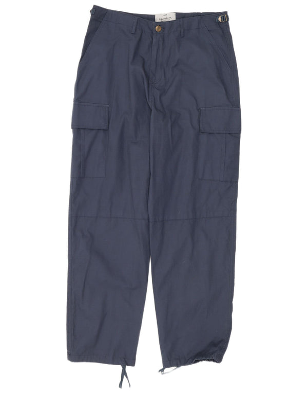 Calça cargo feminina Carhartt reta grande W30 L29 algodão azul marinho