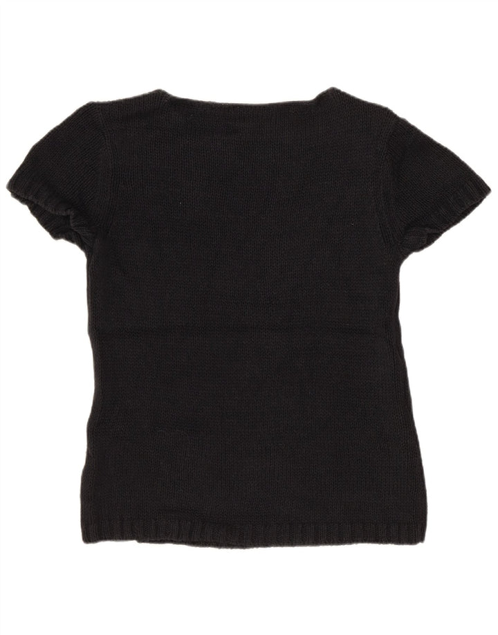 Suéter feminino Eddie Bauer com gola canoa curto Reino Unido 12 médio preto