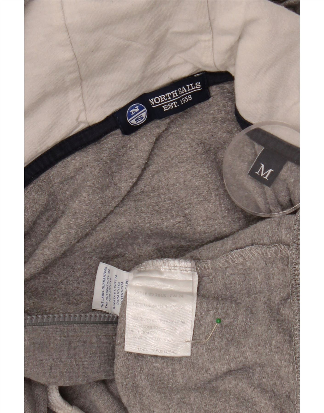 Suéter feminino com capuz e zíper NORTH SAILS Reino Unido 12 algodão cinza médio