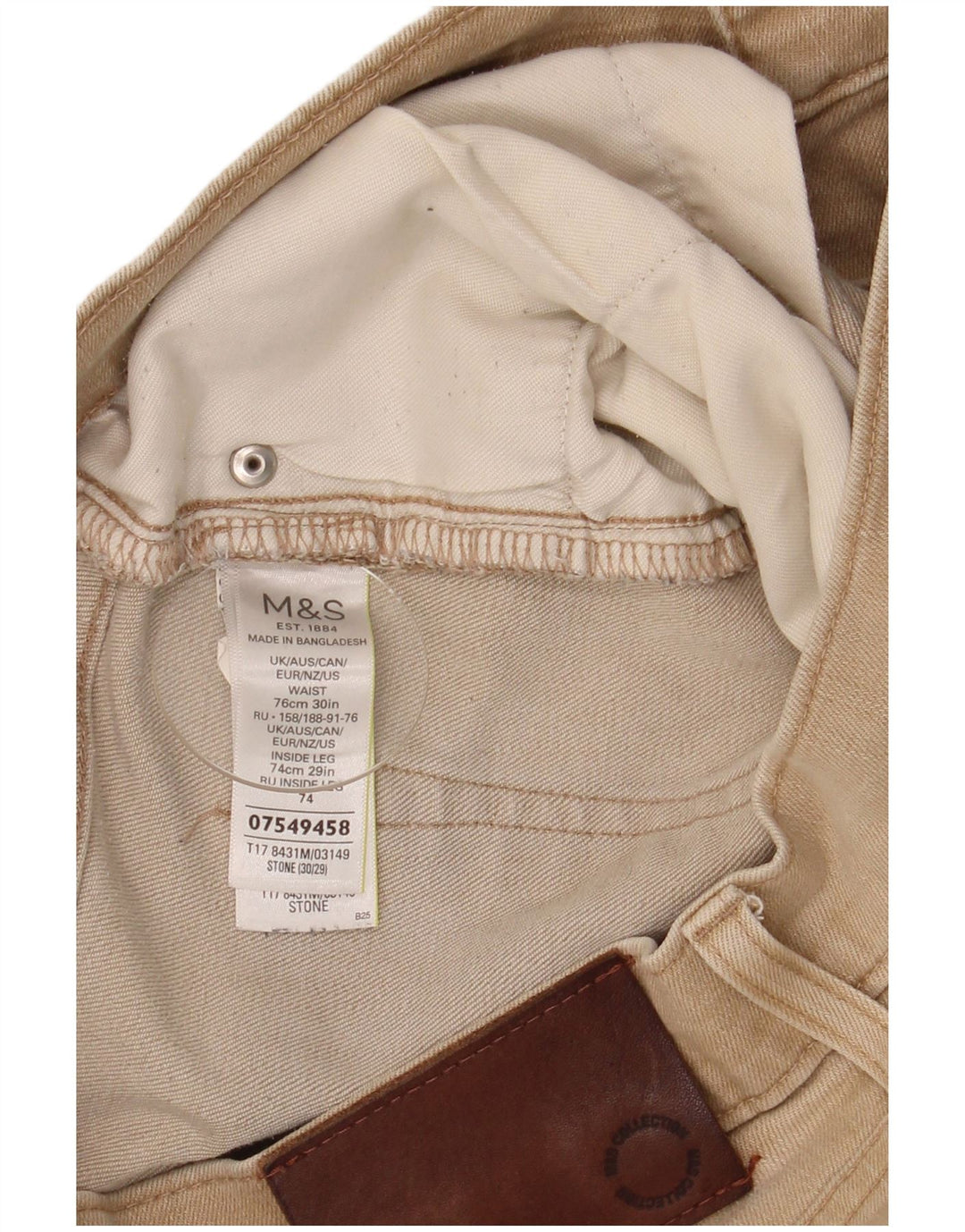 Jeans Marks & Spencer masculino regular fit reto W30 L29 algodão bege