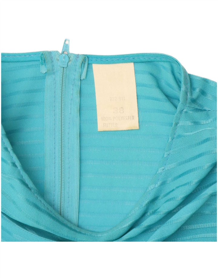 Vestido vintage feminino evasê EU 38 poliéster listrado azul médio