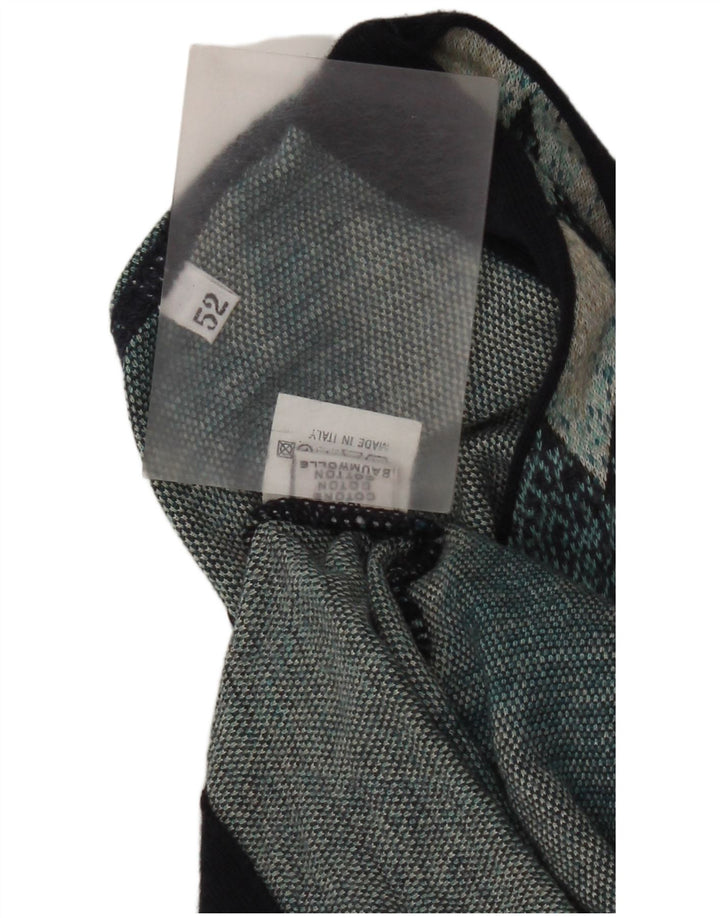 Colete de malha feminino vintage IT 52 2XL azul Chevron algodão