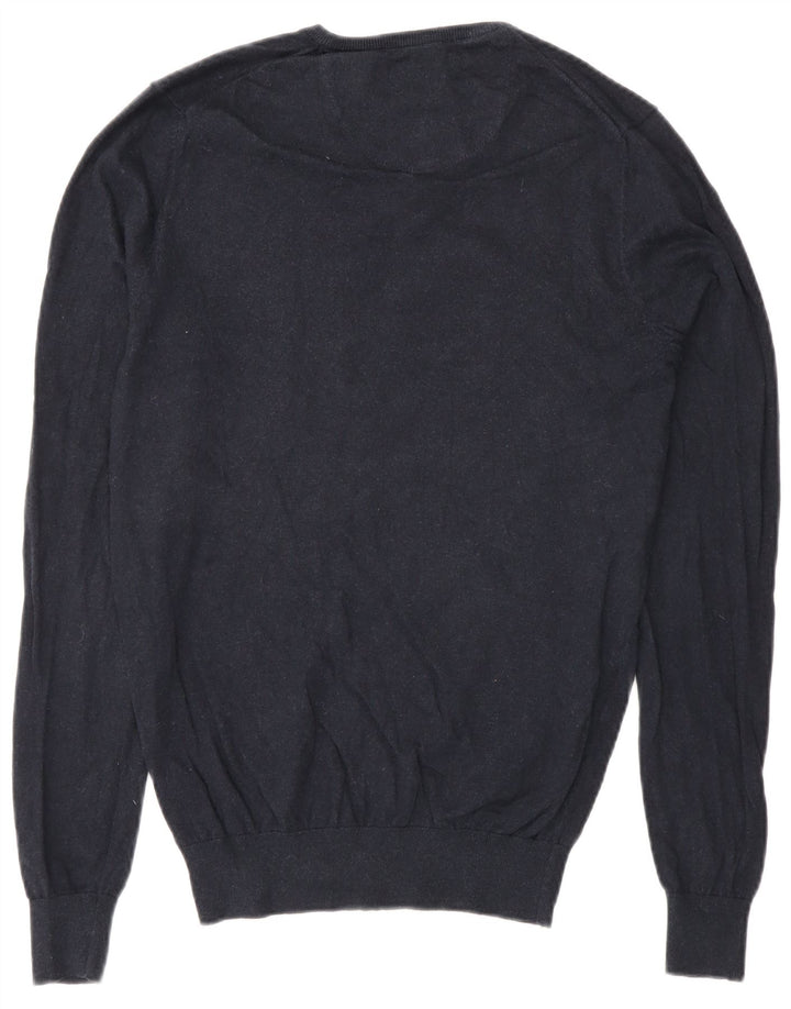 Suéter masculino Massimo Dutti com decote em V pequeno algodão azul marinho