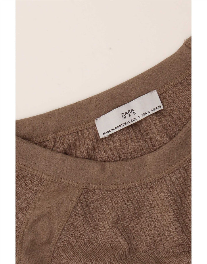 Zara Top feminino oversized manga comprida Reino Unido 10 pequeno marrom