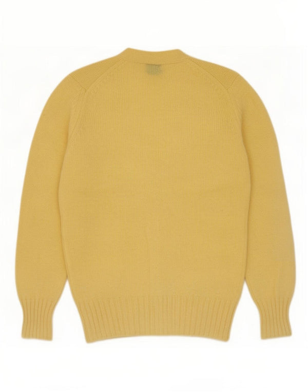 Suéter cardigã masculino vintage, lã virgem amarela pequena