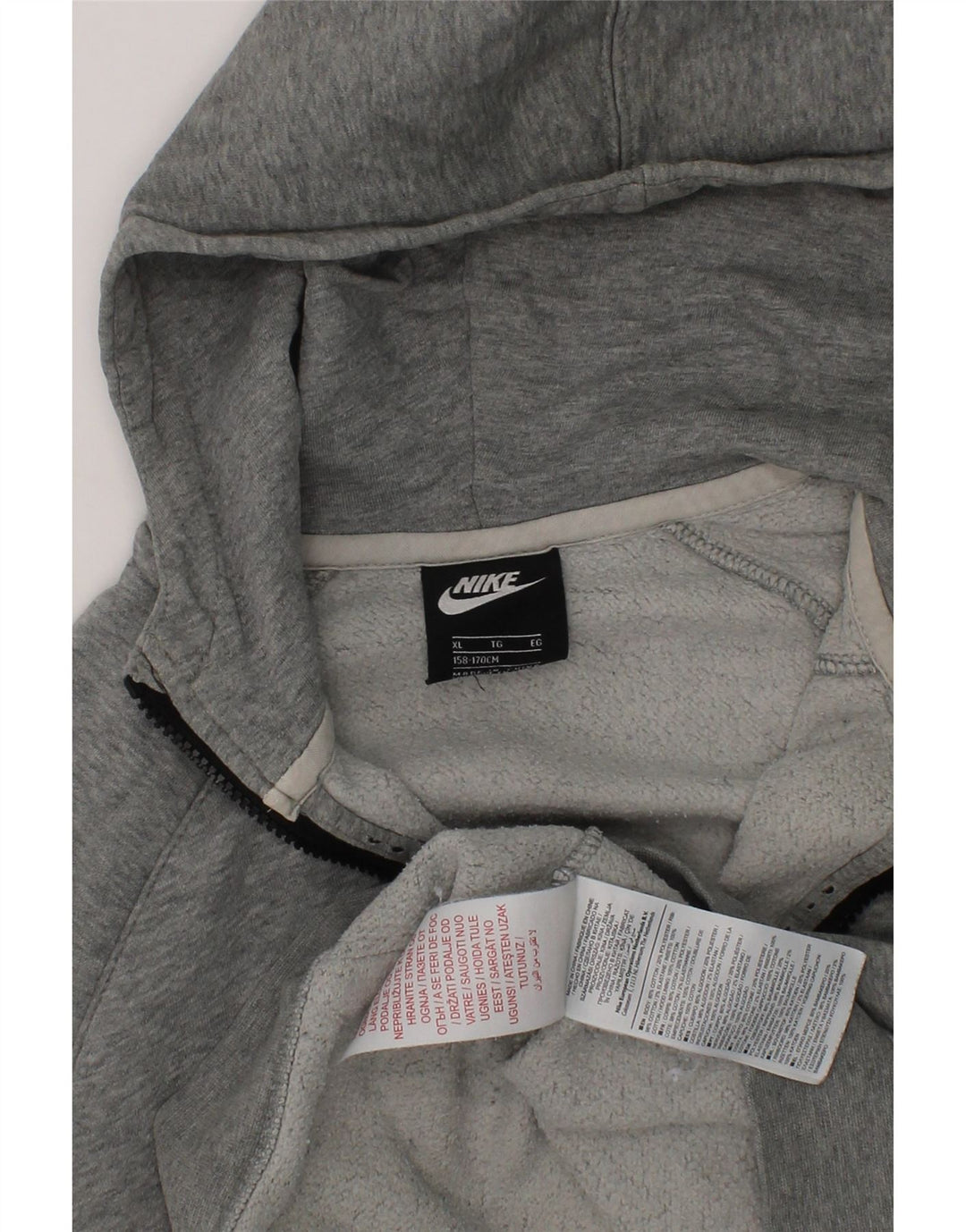 NIKE Boys Zip Hoodie Sweater 13-14 Years XL  Grey Colourblock Cotton Vintage Nike and Second-Hand Nike from Messina Hembry 