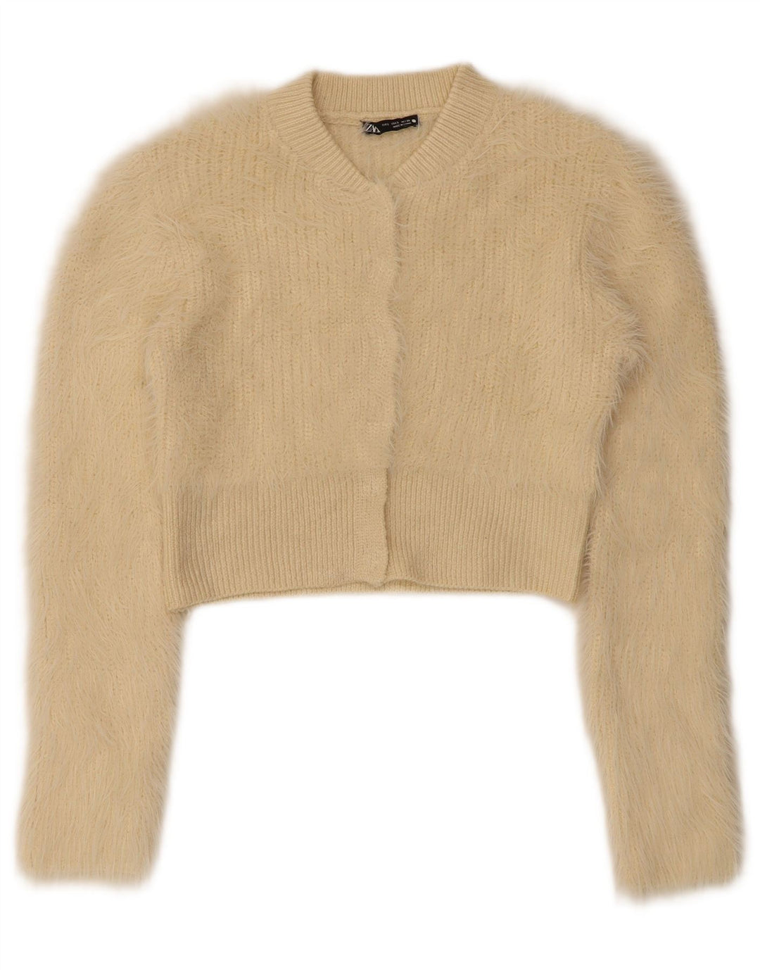 Zara Womens Crop Cardigan Sweater Reino Unido 8 Pequeno Poliéster Bege