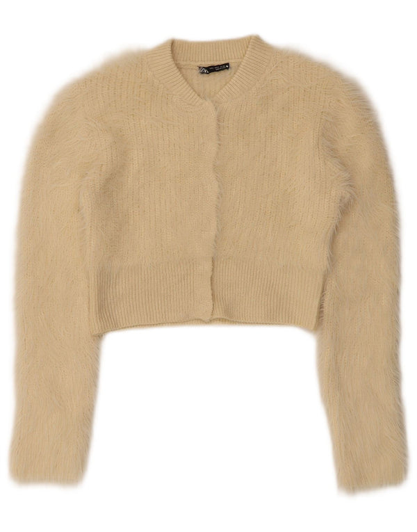 Zara Womens Crop Cardigan Sweater Reino Unido 8 Pequeno Poliéster Bege