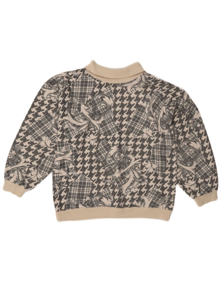 Suéter feminino vintage com gola polo UK 18 XL cinza patchwork