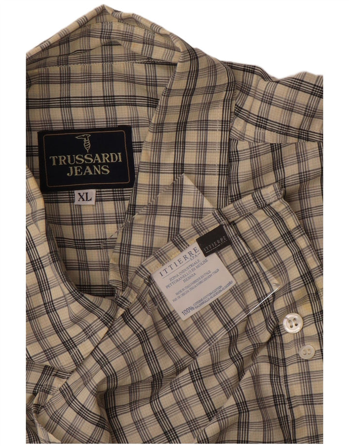 Camisa masculina TRUSSARDI JEANS Ittierre XL cinza xadrez algodão