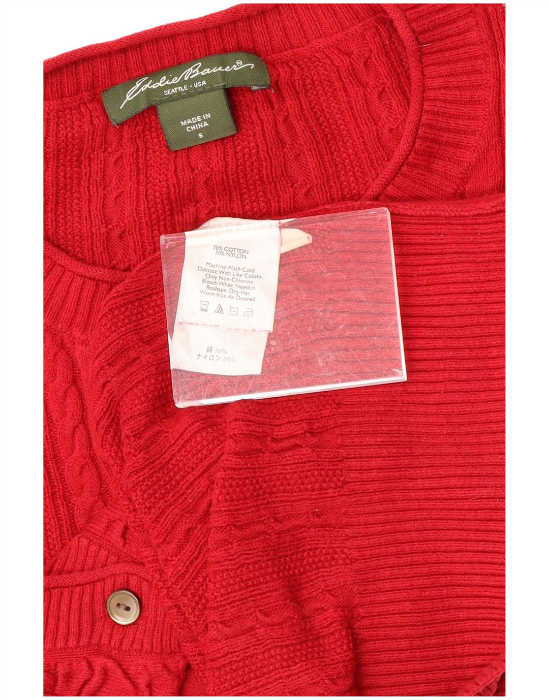 Suéter cardigã feminino EDDIE BAUER Reino Unido 10 pequeno algodão vermelho