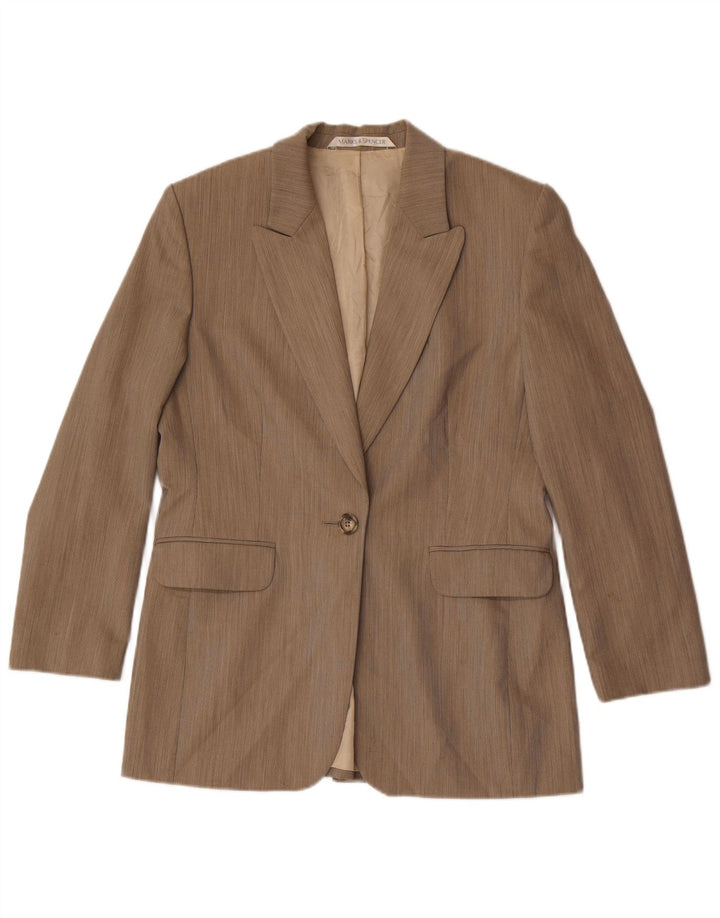 Jaqueta blazer feminina Marks & Spencer com 1 botão Reino Unido 14 grande marrom lã nova