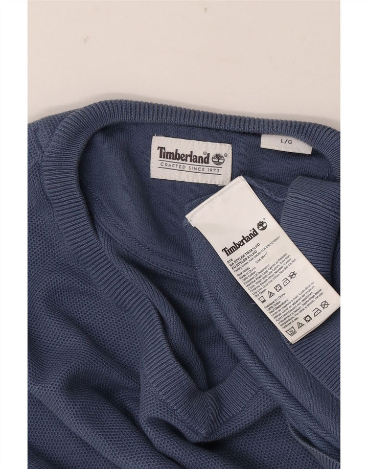 Suéter masculino Timberland com decote em V grande algodão azul