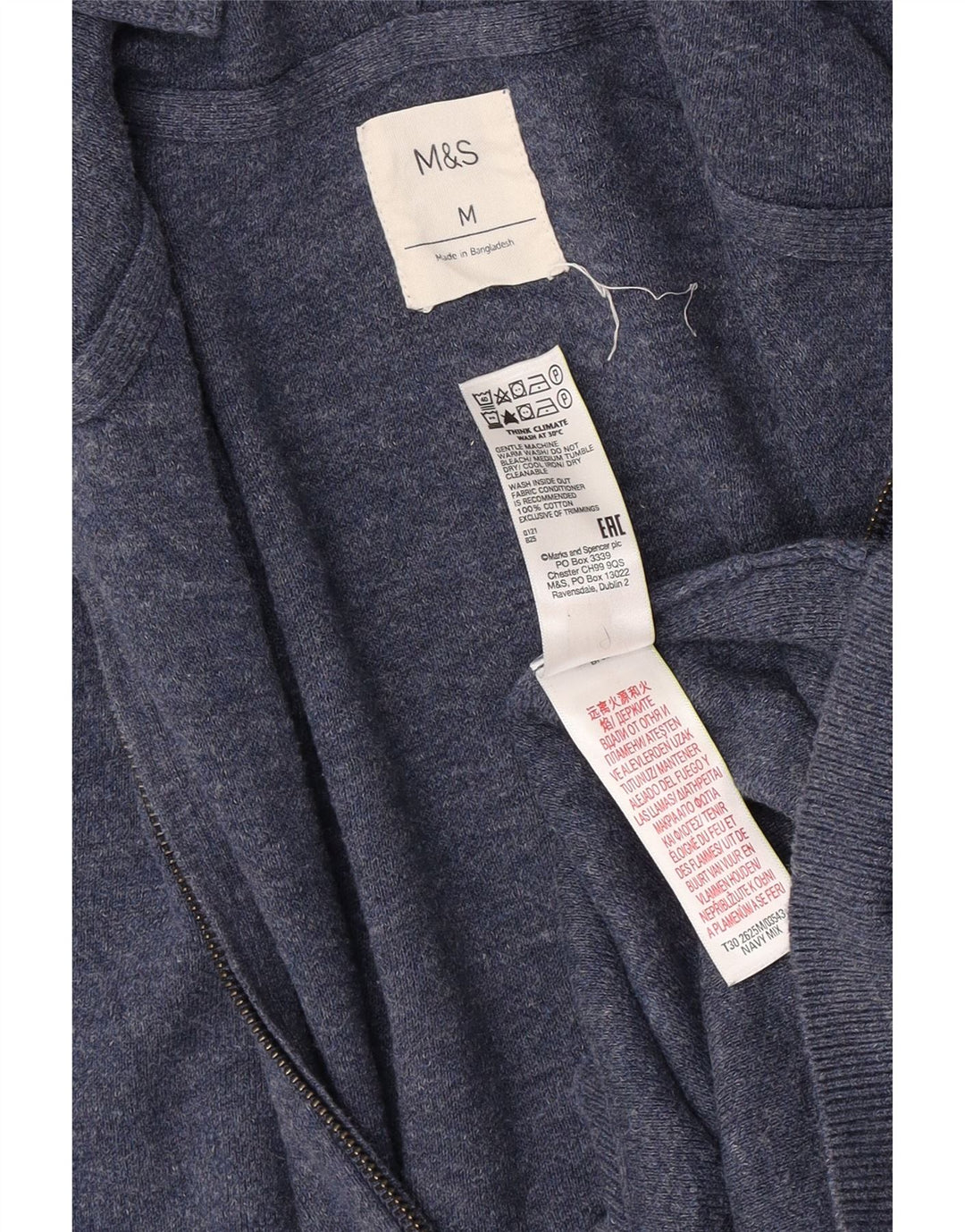 Suéter cardigã masculino com capuz Marks & Spencer algodão azul médio