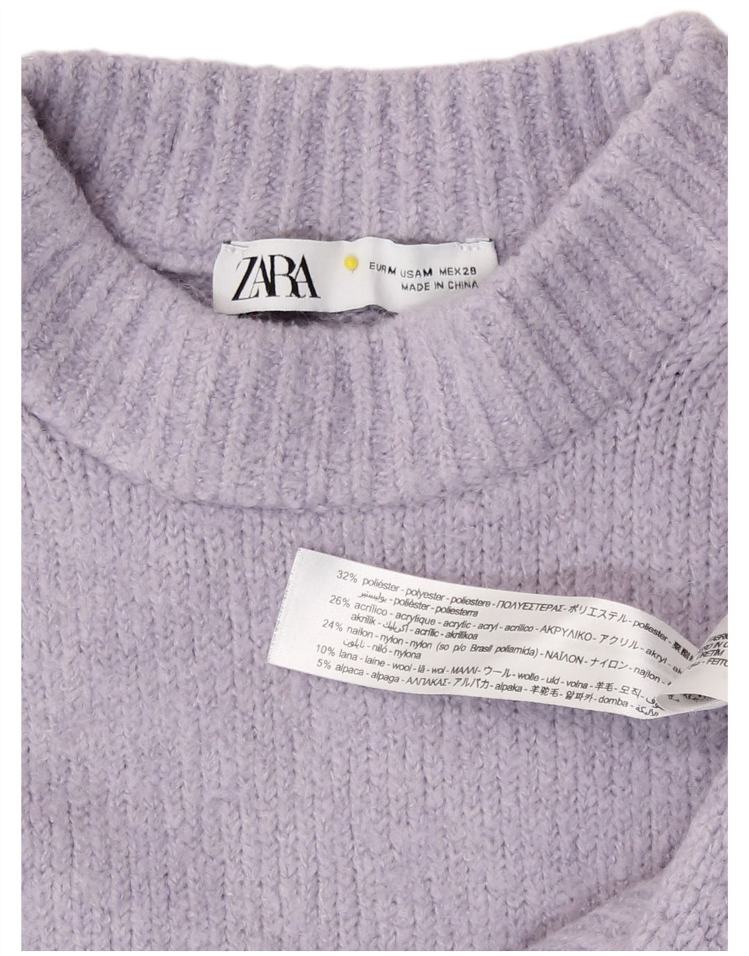 Suéter feminino Zara com gola tartaruga e gola alta, Reino Unido 14, médio, roxo, poliéster