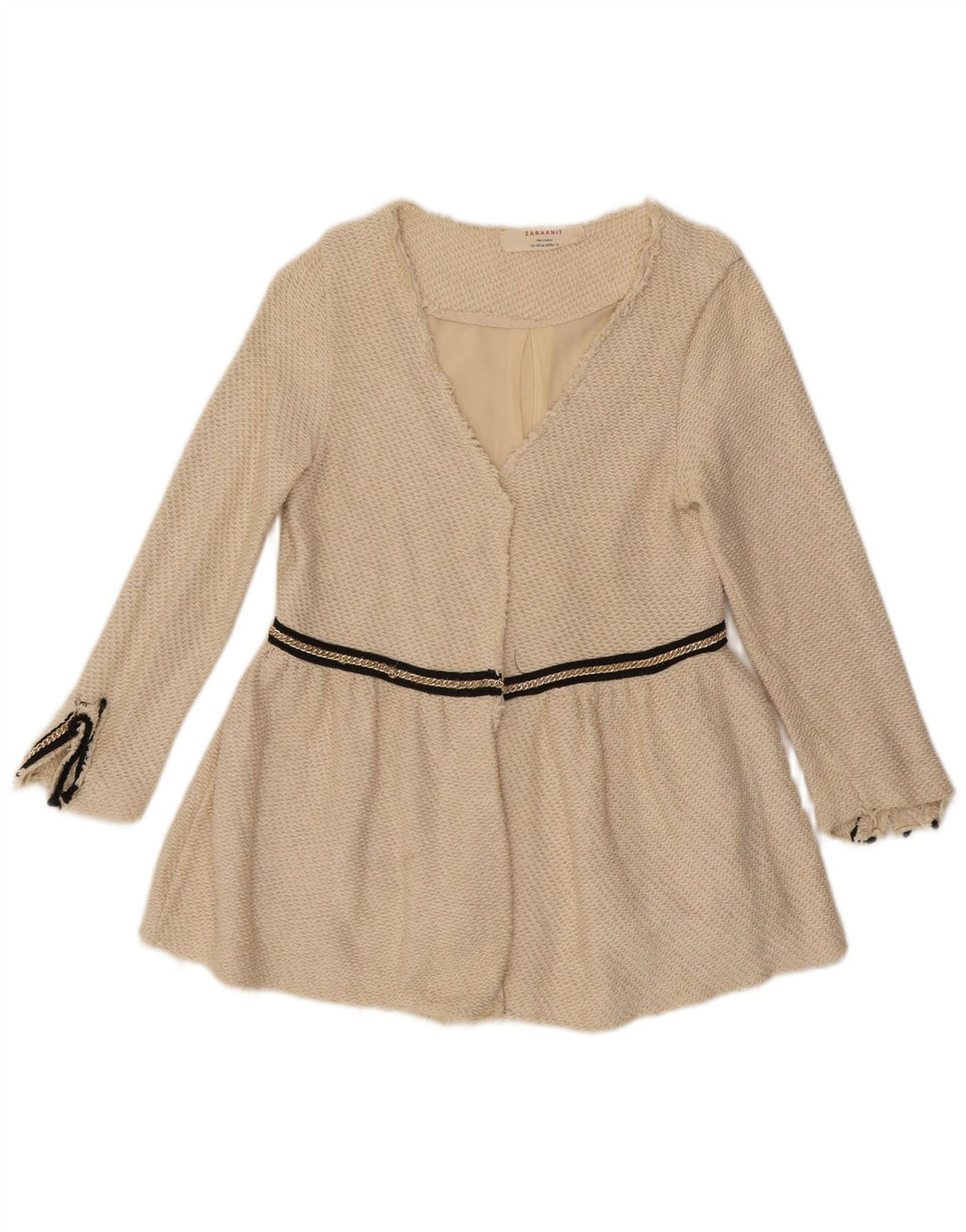 Jaqueta Zara Womens Open Blazer Reino Unido 12 Algodão Bege Médio