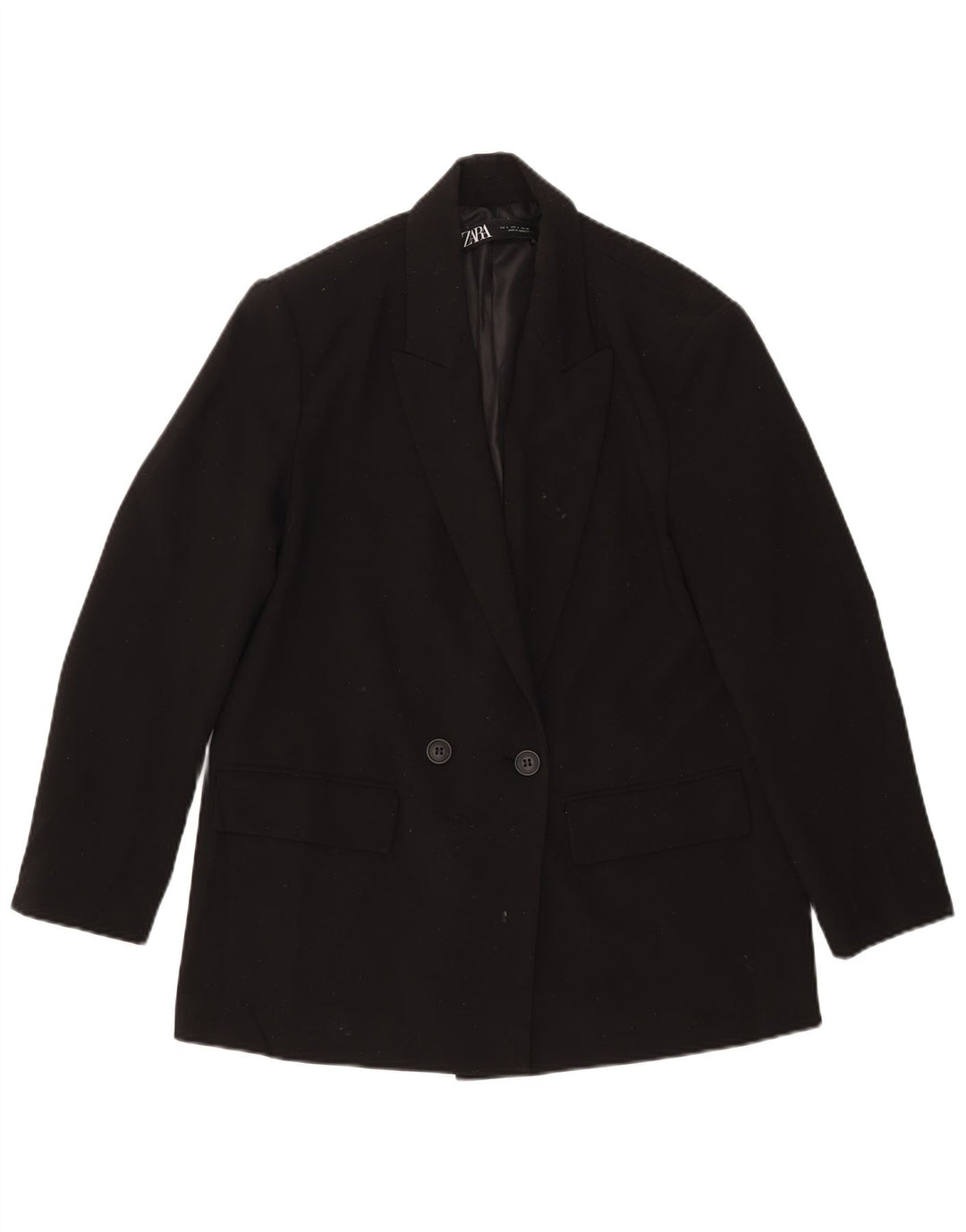 Jaqueta blazer feminina ZARA com peito duplo Reino Unido 10 poliéster preto pequeno