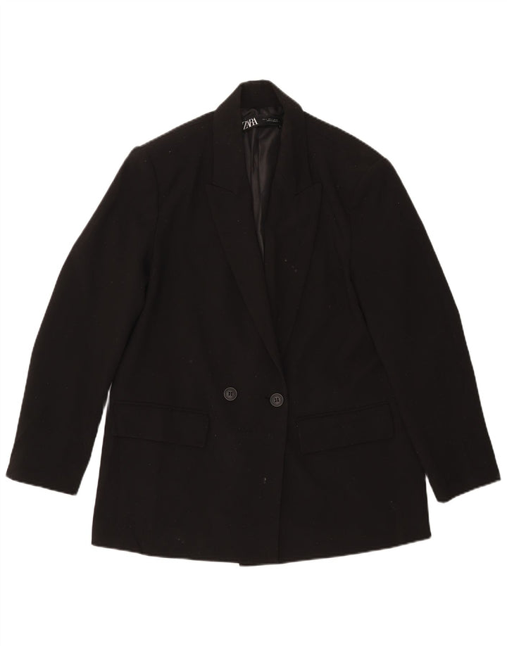 Jaqueta blazer feminina ZARA com peito duplo Reino Unido 10 poliéster preto pequeno
