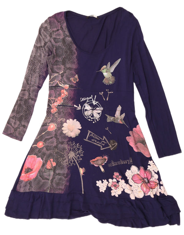 Vestido feminino Desigual estampado manga comprida linha A UK 18 XL azul marinho floral