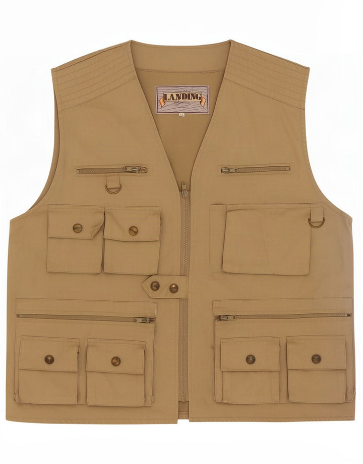 Colete utilitário masculino vintage IT 56 3XL poliéster bege