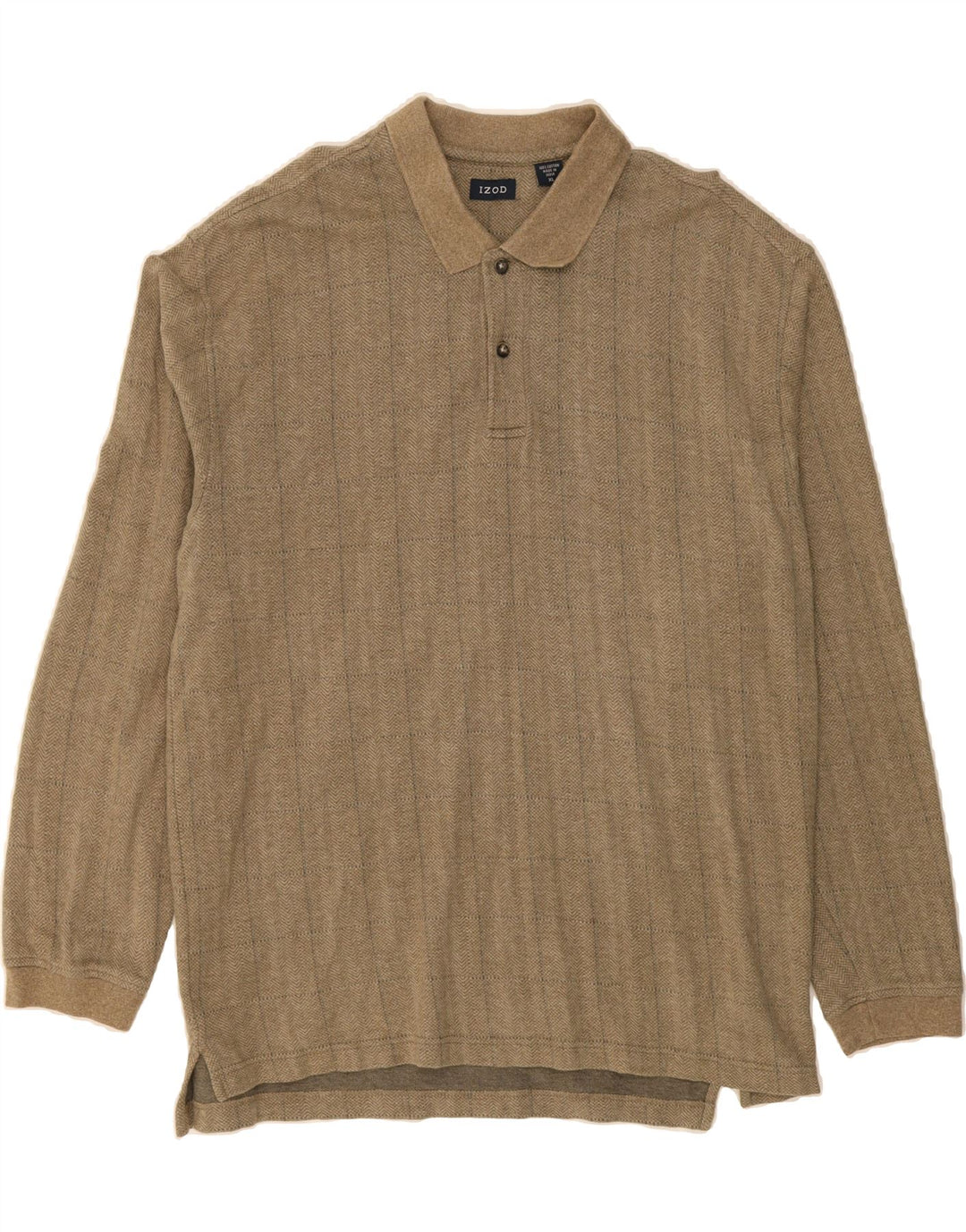 IZOD Mens Polo Neck Jumper Sweater XL Beige Striped Cotton Vintage Izod and Second-Hand Izod from Messina Hembry 